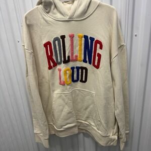 Rolling Loud Festival Hoodie Cream Chenille Patch Logo Sweatshirt XL Mens